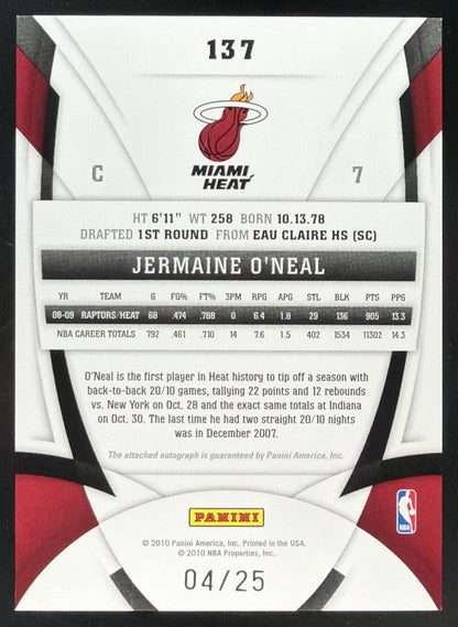 2009 Panini Certified Jermaine O'Neal Auto /25