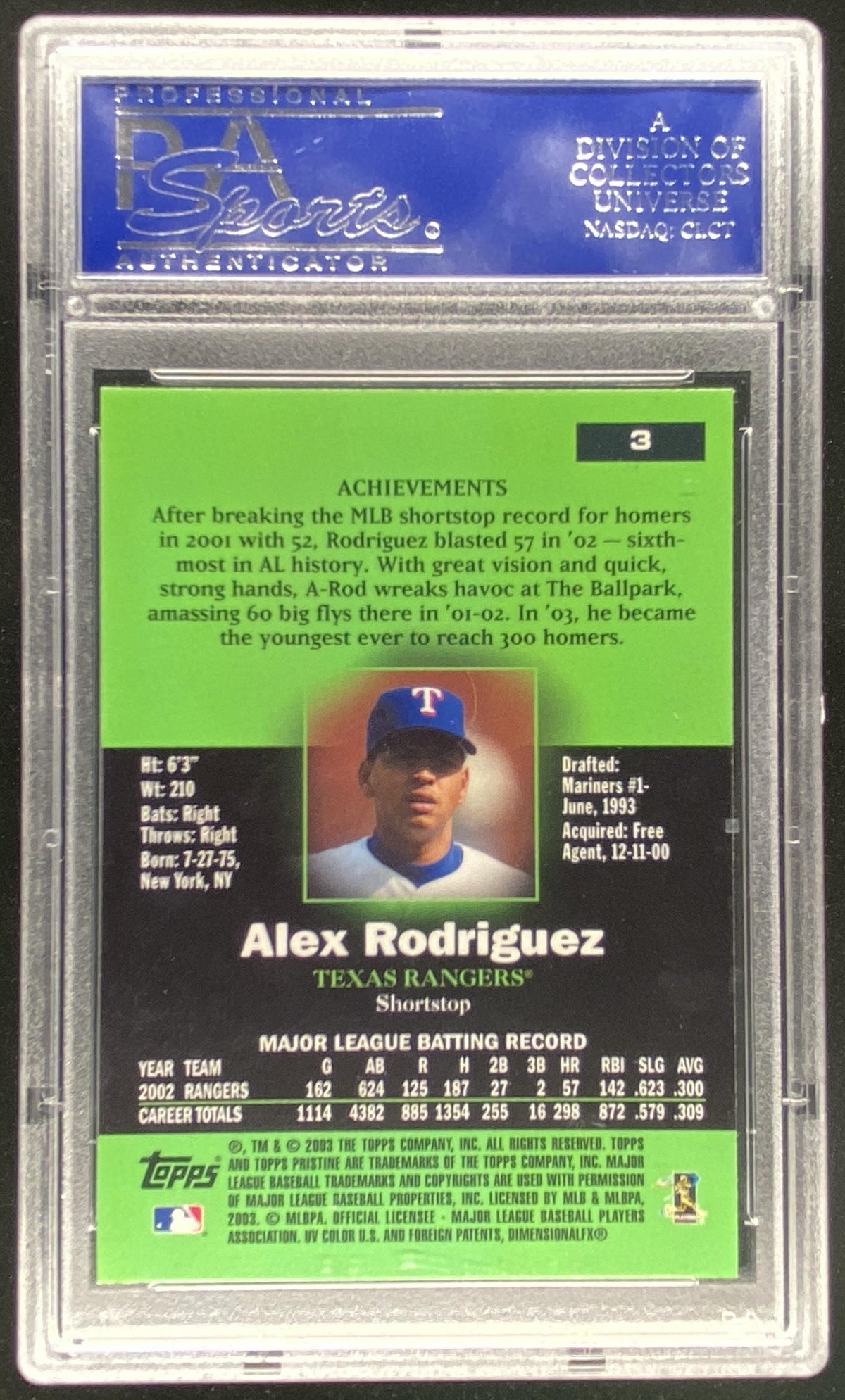 2003 Topps Pristine Alex Rodriguez #3 graded PSA 10 trading card