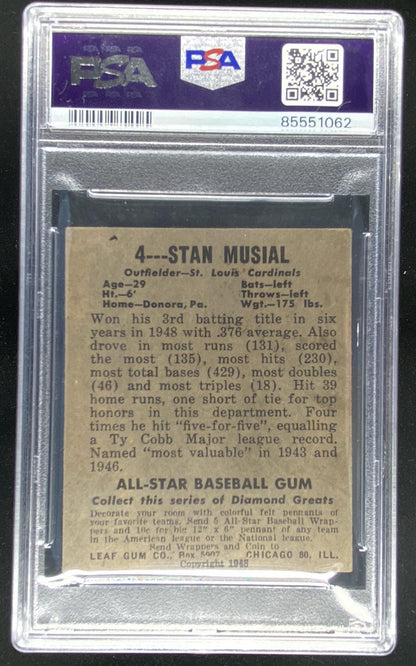 1948 Leaf Stan Musial #4 graded PSA 4 trading card