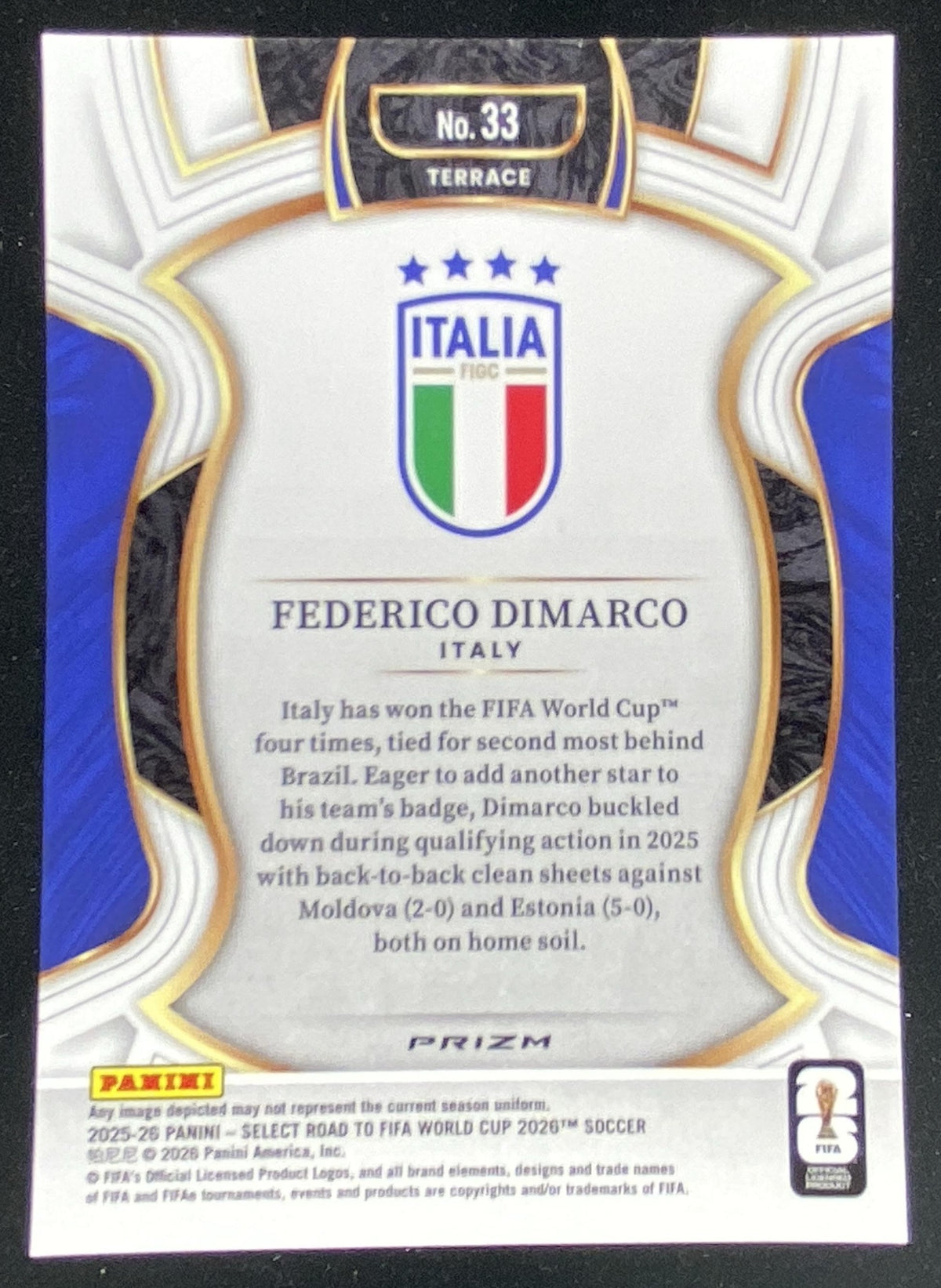 2025 Panini Select Road to FIFA World Cup Federico Dimarco trading card