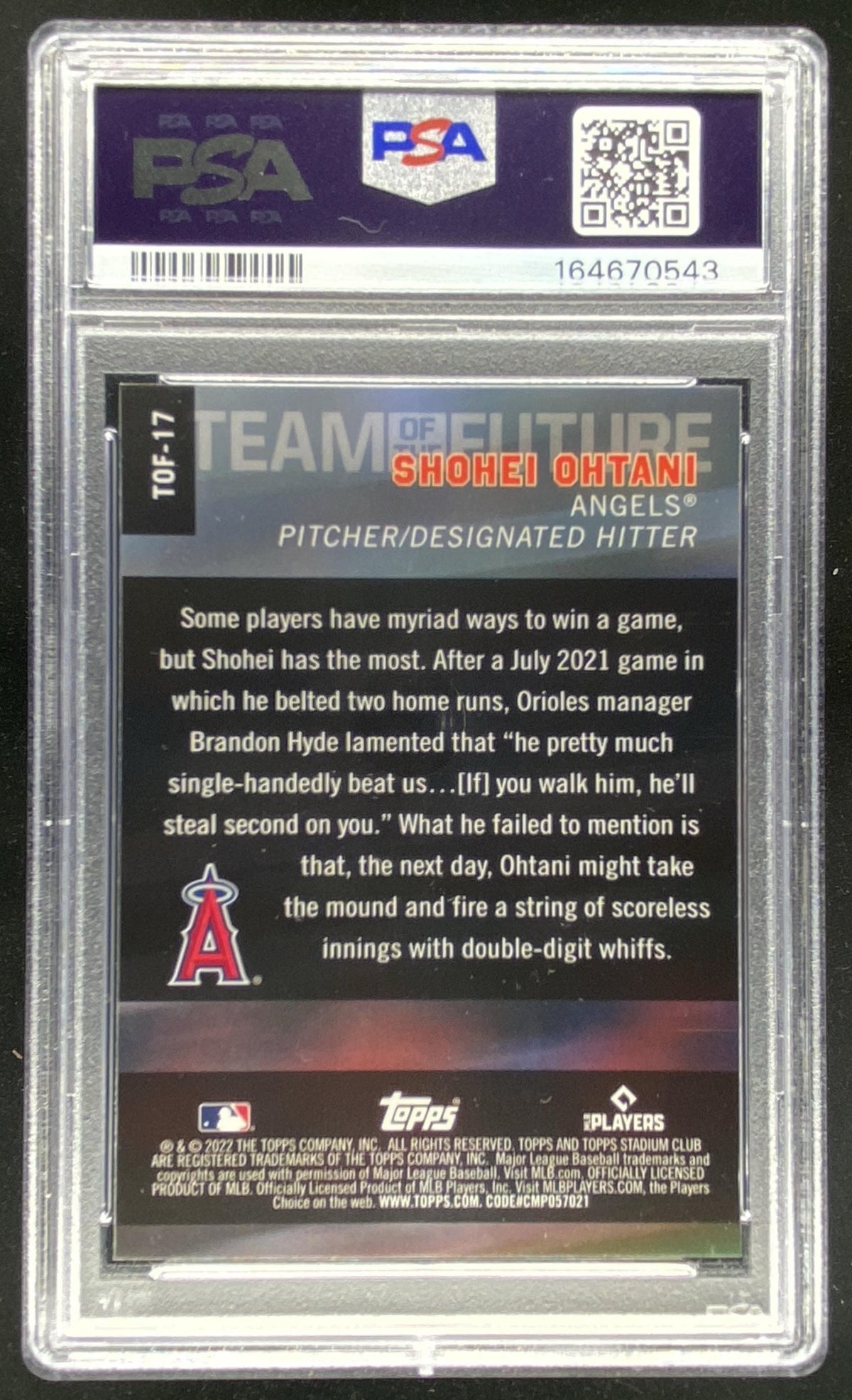 2022 Topps Stadium Club Chrome Shohei Ohtani graded PSA 10 trading card