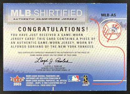 2003 Fleer Focus Jersey Edition MLB Shirtified Alfonso Soriano Jersey