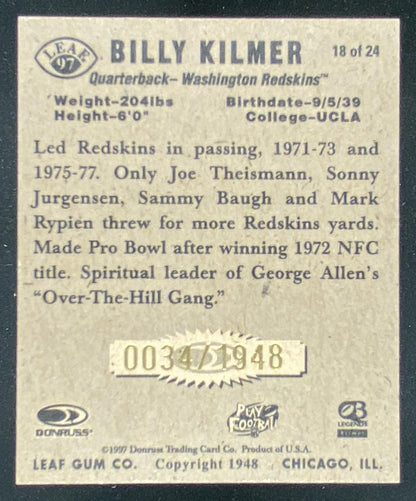 1997 Leaf Billy Kilmer #18 trading card