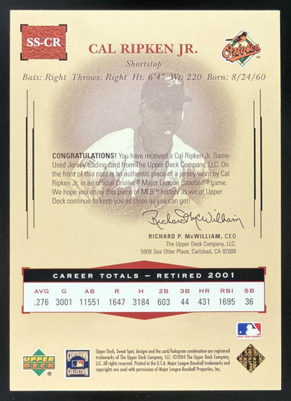 2004 Upper Deck Sweet Spot Classic Cal Ripken Jr. Jersey /275