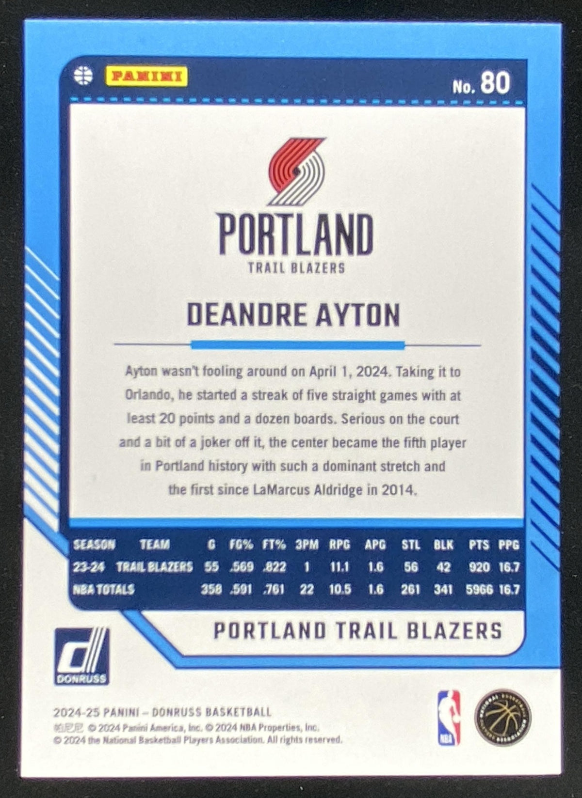 2024 Panini Donruss Deandre Ayton #80 trading card