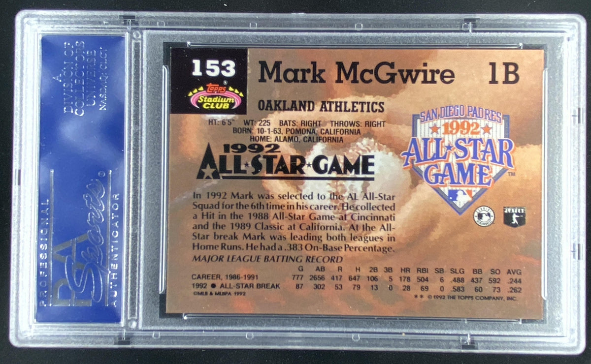 1993 Topps Stadium Club Mark McGwire #153 graded PSA 10 trading card