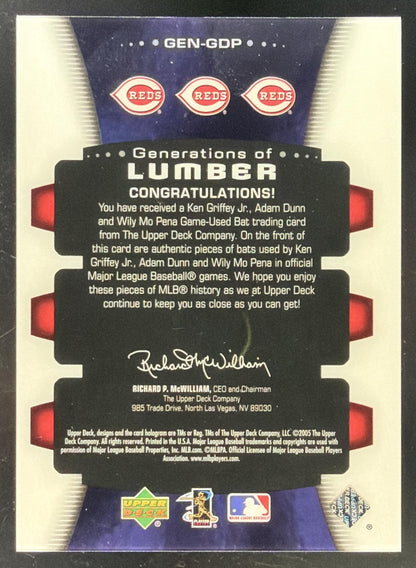 2005 UD Trilogy Generations of Lumber Griffey Jr. / Dunn / Pena Triple Bat /85