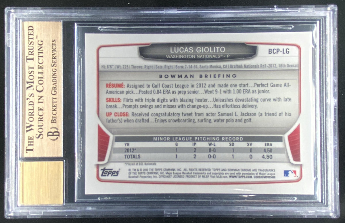 2013 Bowman Chrome Lucas Giolito #LG graded BGS 9.5 Auto 10 trading card
