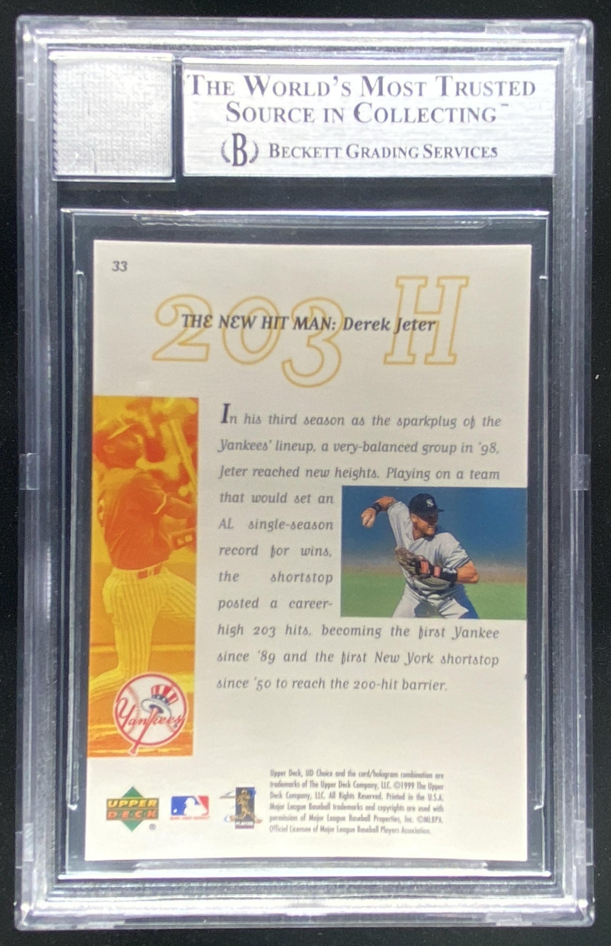 1999 Upper Deck Choice Derek Jeter #33 BGS authenticated trading card