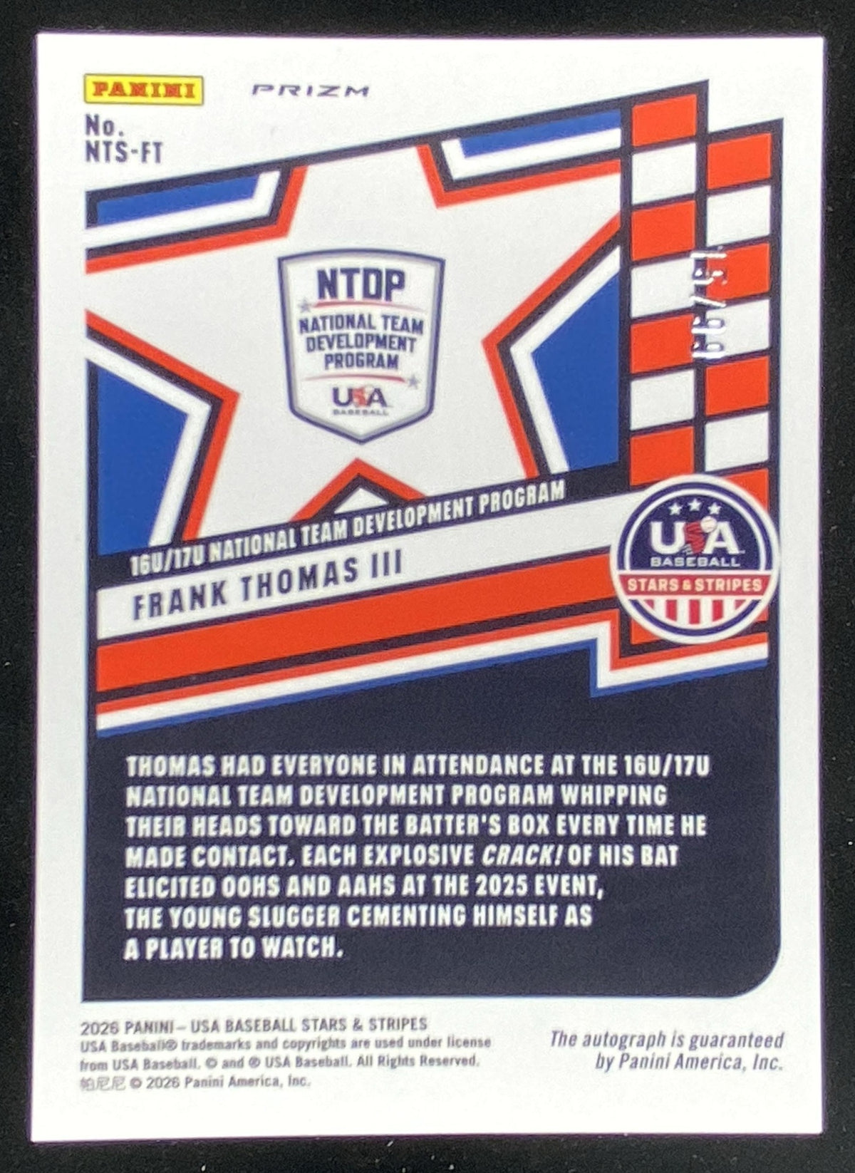 2026 Panini Stars and Stripes Frank Thomas III #NTS-FT trading card