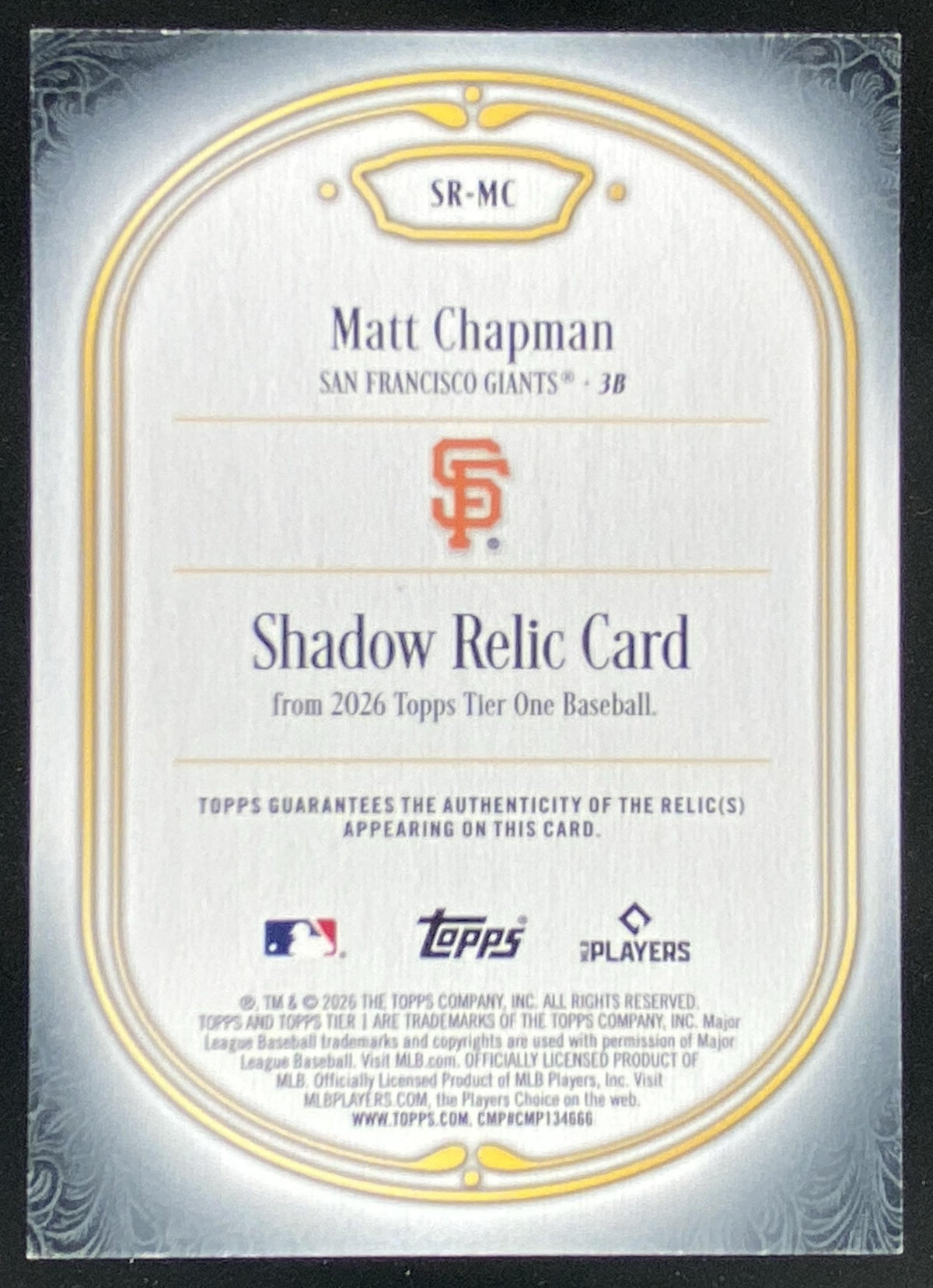 2026 Topps Tier One Matt Chapman #SR-MC trading card