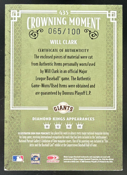 2005 Donruss Diamond Kings Framed Blue Will Clark Jersey Bat /100