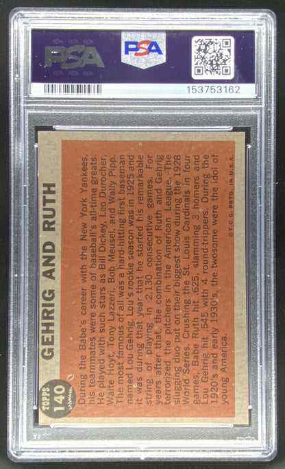 1962 Topps Lou Gehrig / Babe Ruth #140 graded PSA 6 trading card