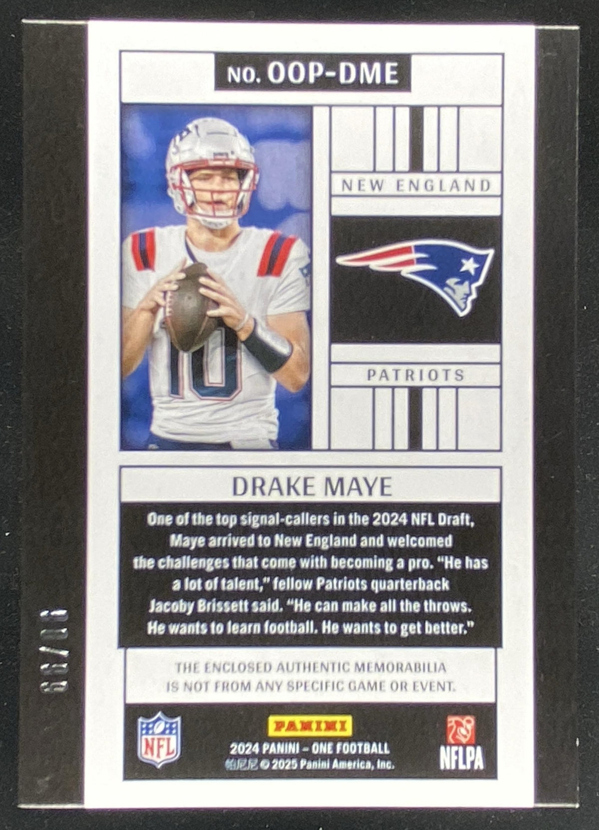 2024 Panini One Drake Maye #OOP-DME trading card