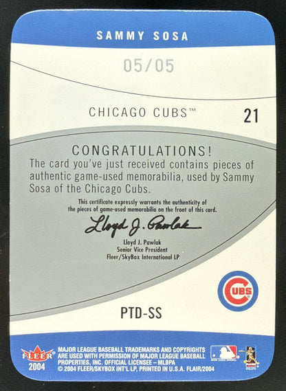 2004 Flair Power Tools Die Cut Sammy Sosa Jersey Bat /5