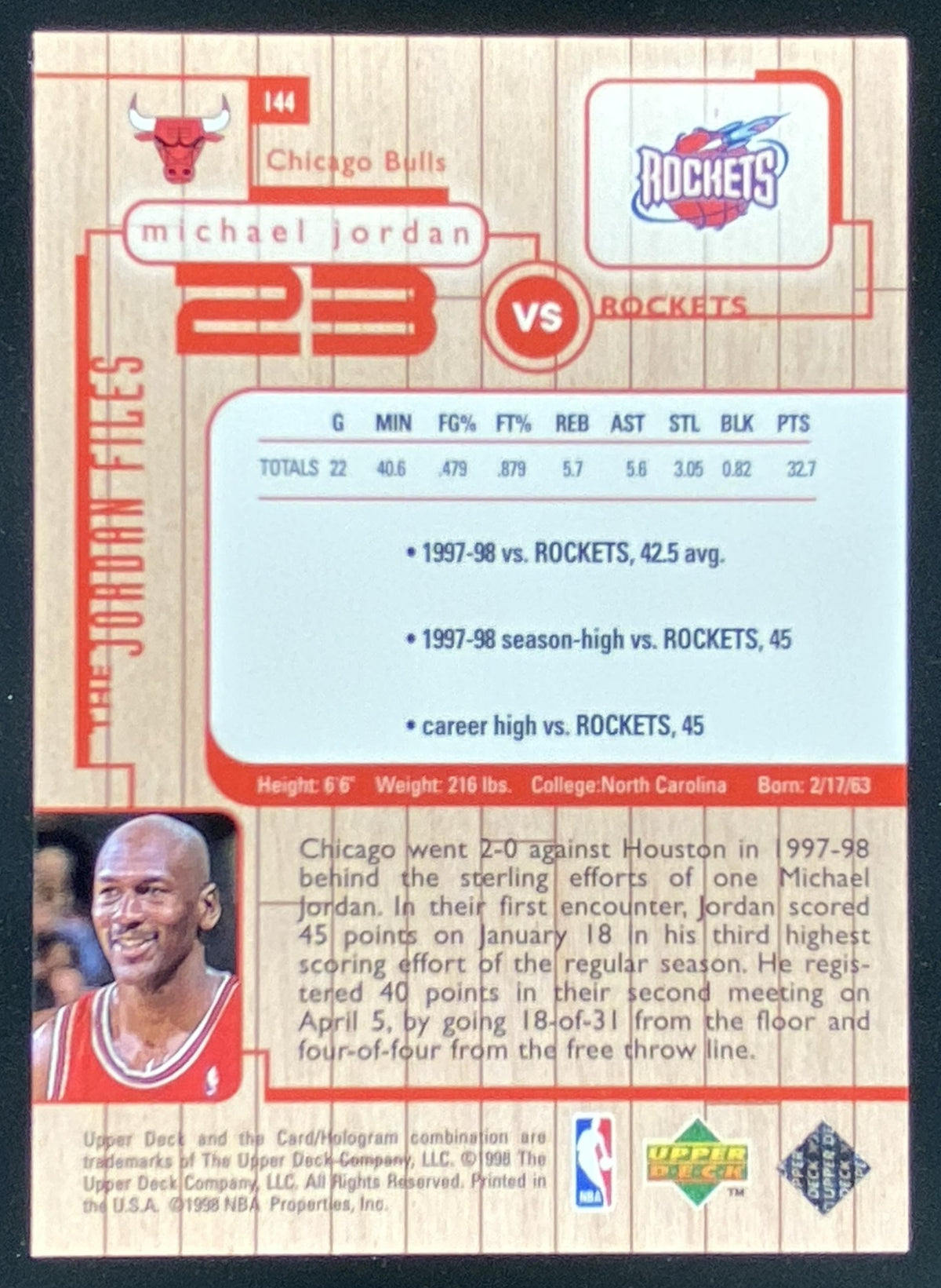 1998 Upper Deck Living Legend Michael Jordan #144 trading card