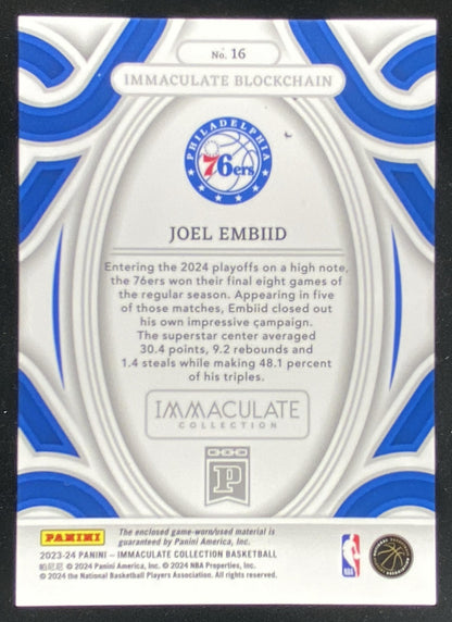 2023 Panini Immaculate Joel Embiid #16 trading card