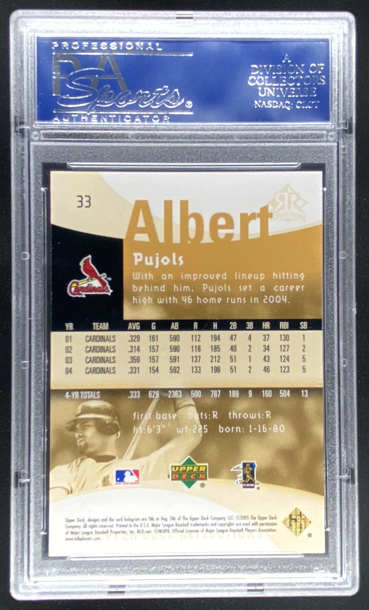 2005 Upper Deck Reflections Albert Pujols #33 graded PSA 10 trading card