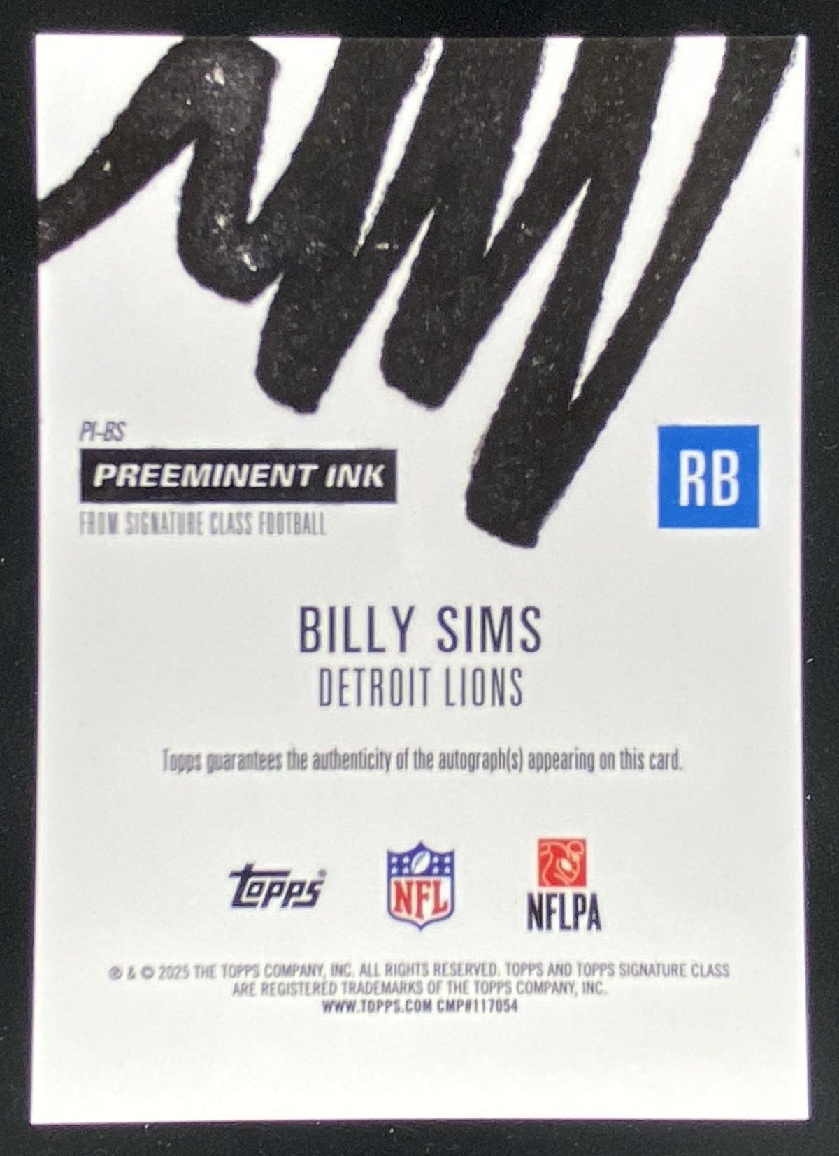 2025 Topps Signature Class Billy Sims #PI-BS trading card