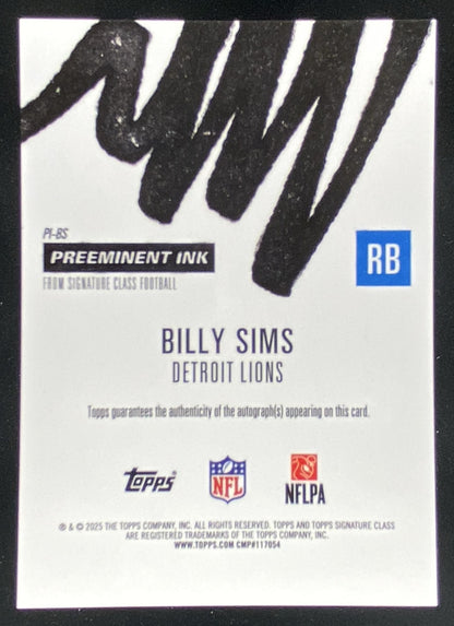 2025 Topps Signature Class Billy Sims #PI-BS trading card