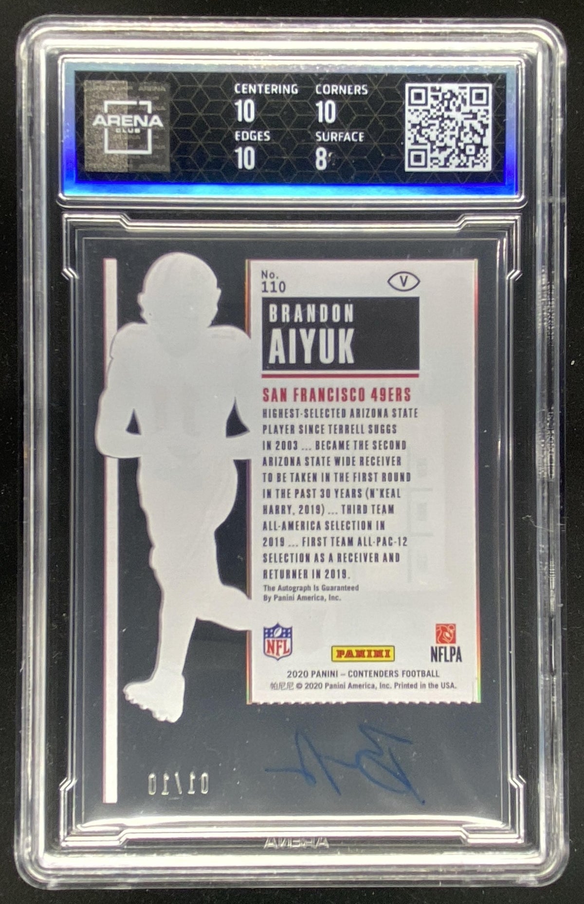 2020 Panini Contenders Brandon Aiyuk #110 graded Arena Club 8.5 Auto 10 trading card