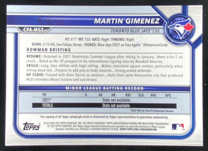 2022 Bowman 1st Martin Gimenez #CPA-MGZ trading card