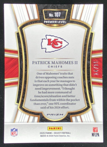2025 Panini Select Patrick Mahomes II #107 trading card