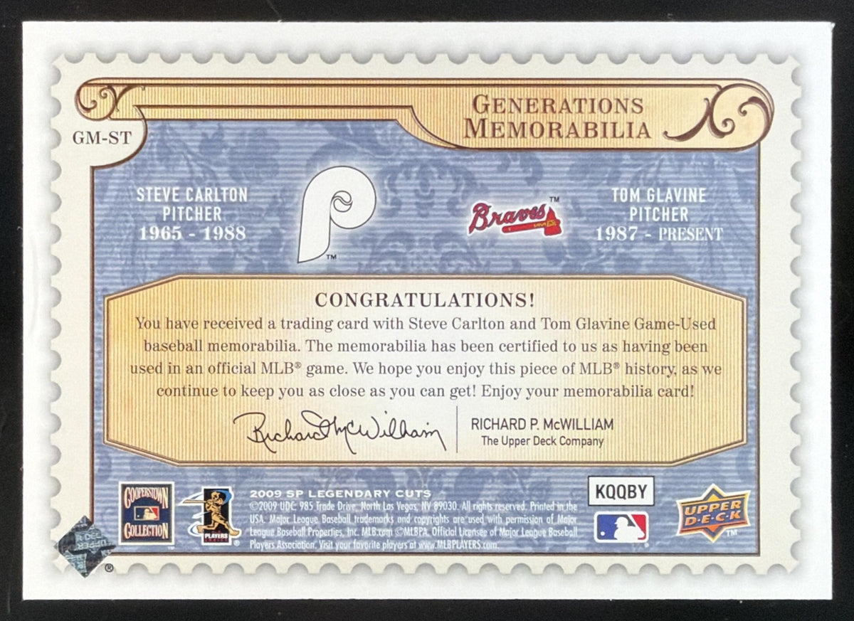 2009 SP Legendary Cuts Generations Steve Carlton / Tom Glavine Dual Jersey