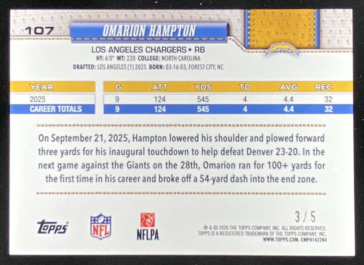 2026 Topps Omarion Hampton #107 trading card