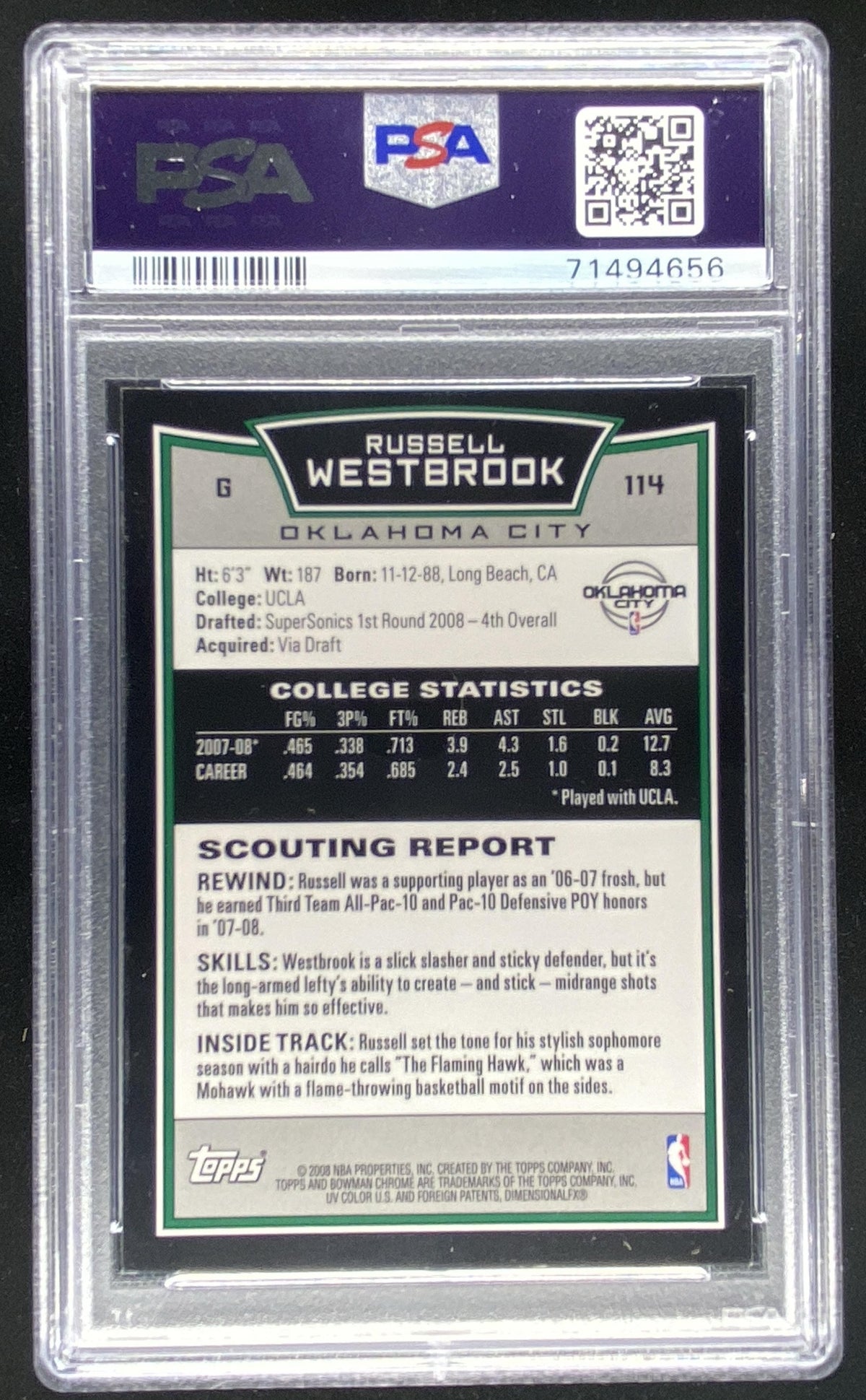 2008 Bowman Chrome Russell Westbrook #114 graded PSA 8 trading card