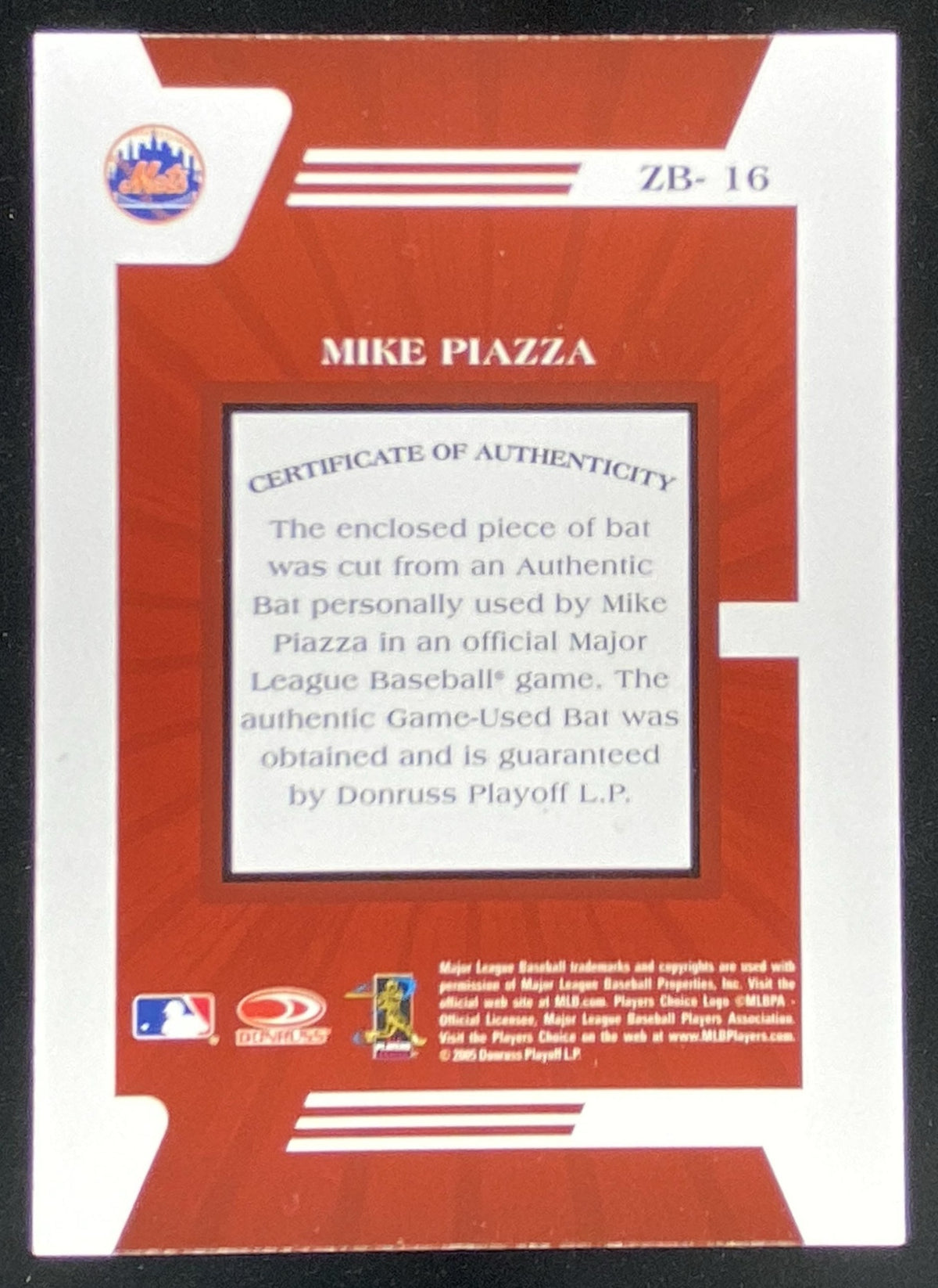 2005 Donruss Zenith Mike Piazza #ZB-16 trading card