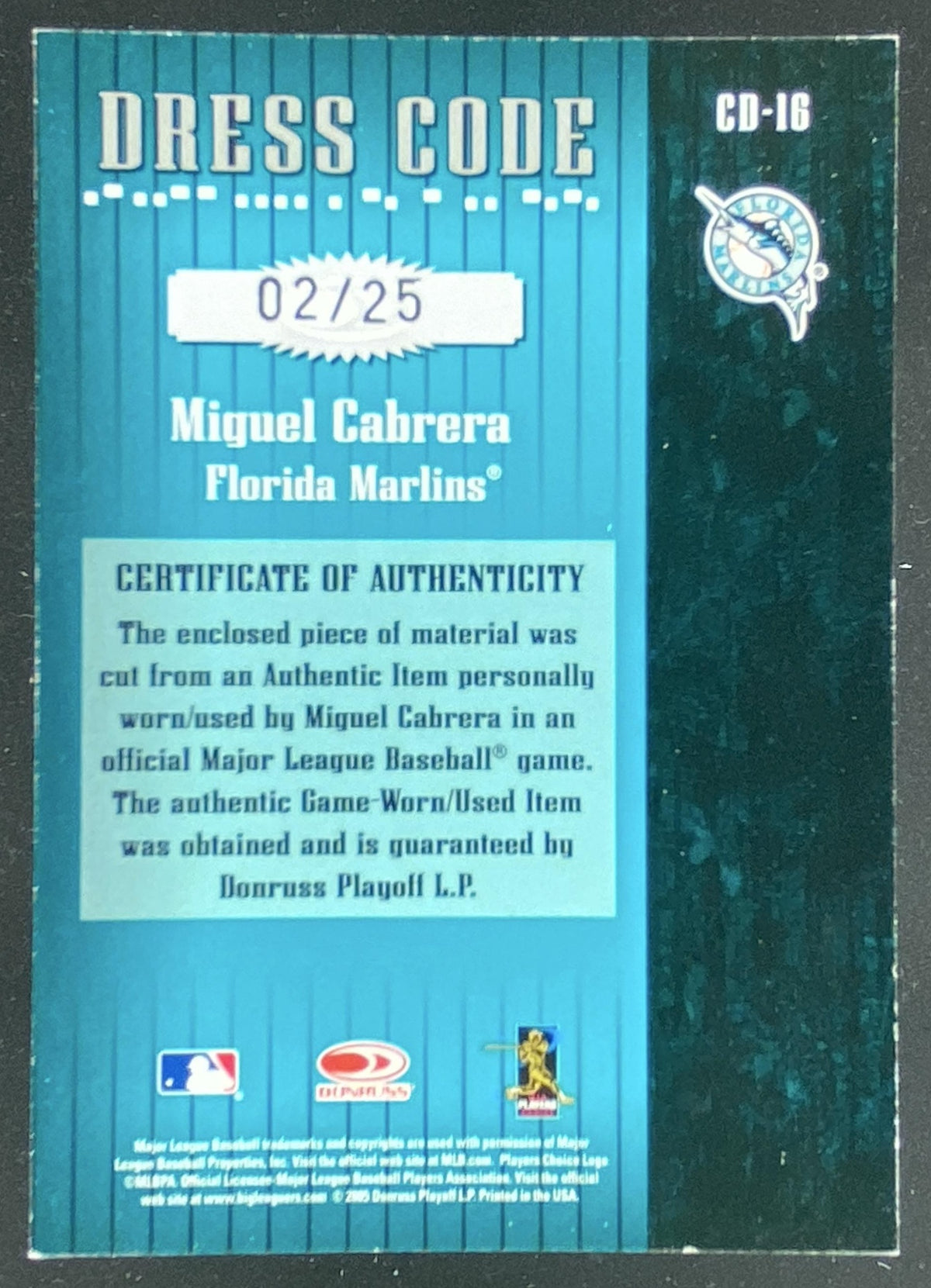 2005 Donruss Classics Miguel Cabrera #CD-16 trading card