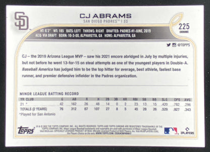 2022 Topps Chrome CJ Abrams #225 trading card