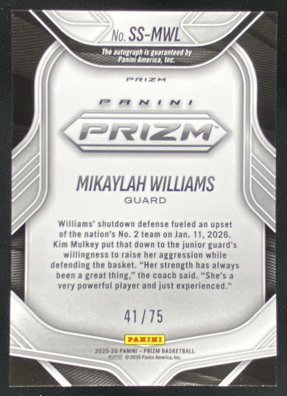 2025 Panini Prizm Mikaylah Williams trading card