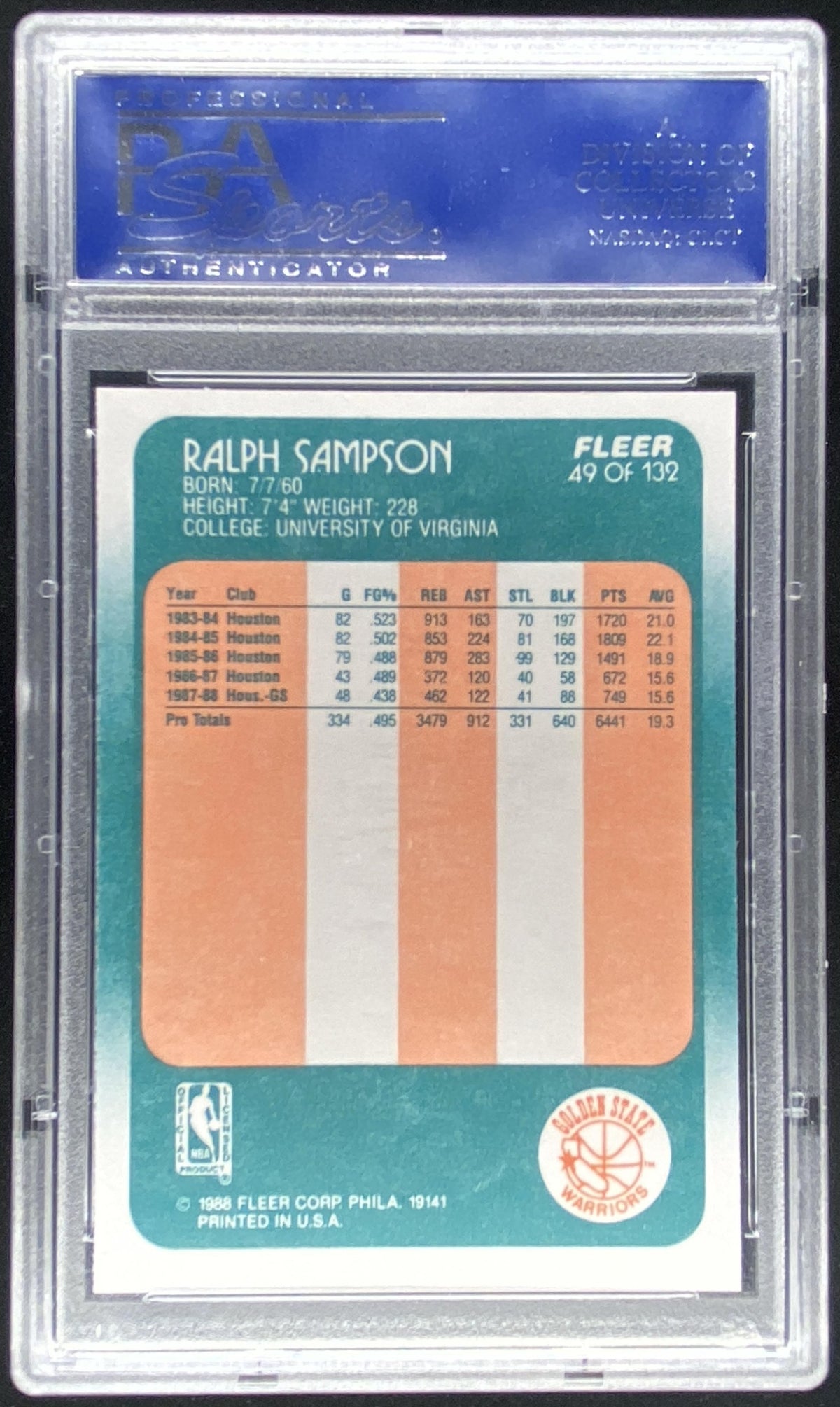1988 Fleer Ralph Sampson #49 graded PSA 10 trading card