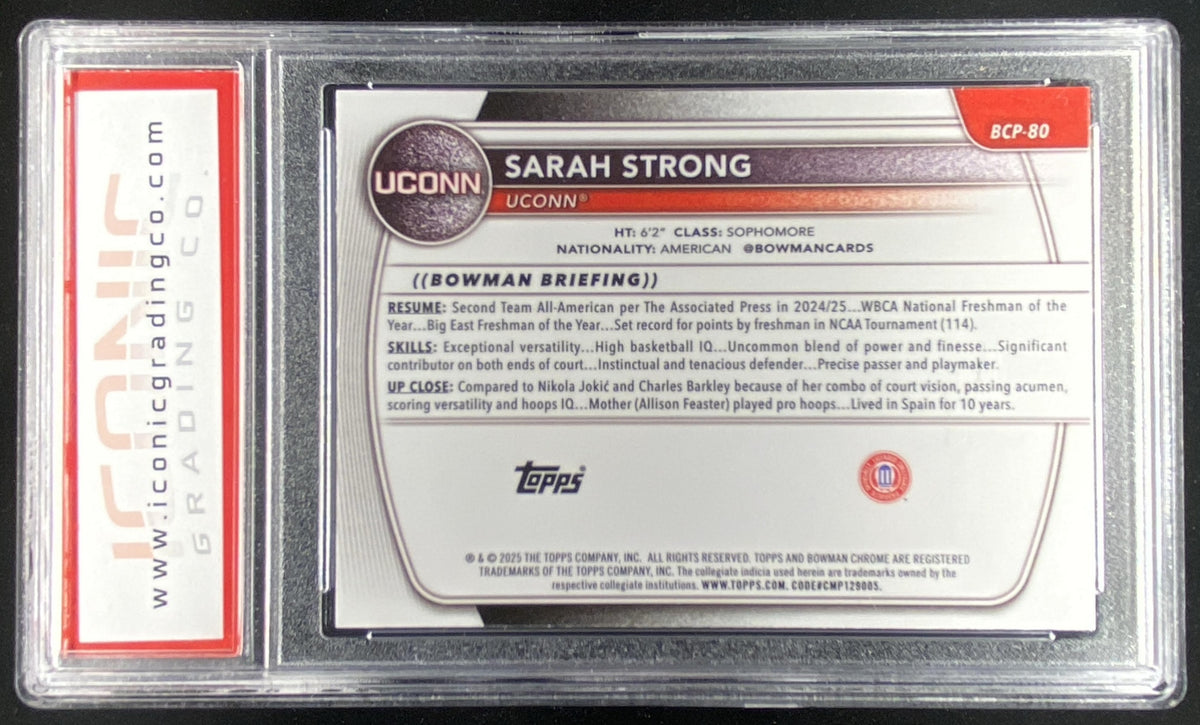 2025 Bowman Chrome Sarah Strong #BCP-80 graded ICONIC 10 trading card