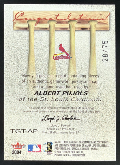 2004 Fleer Genuine Insider Tools of the Game Albert Pujols Triple Relic /75