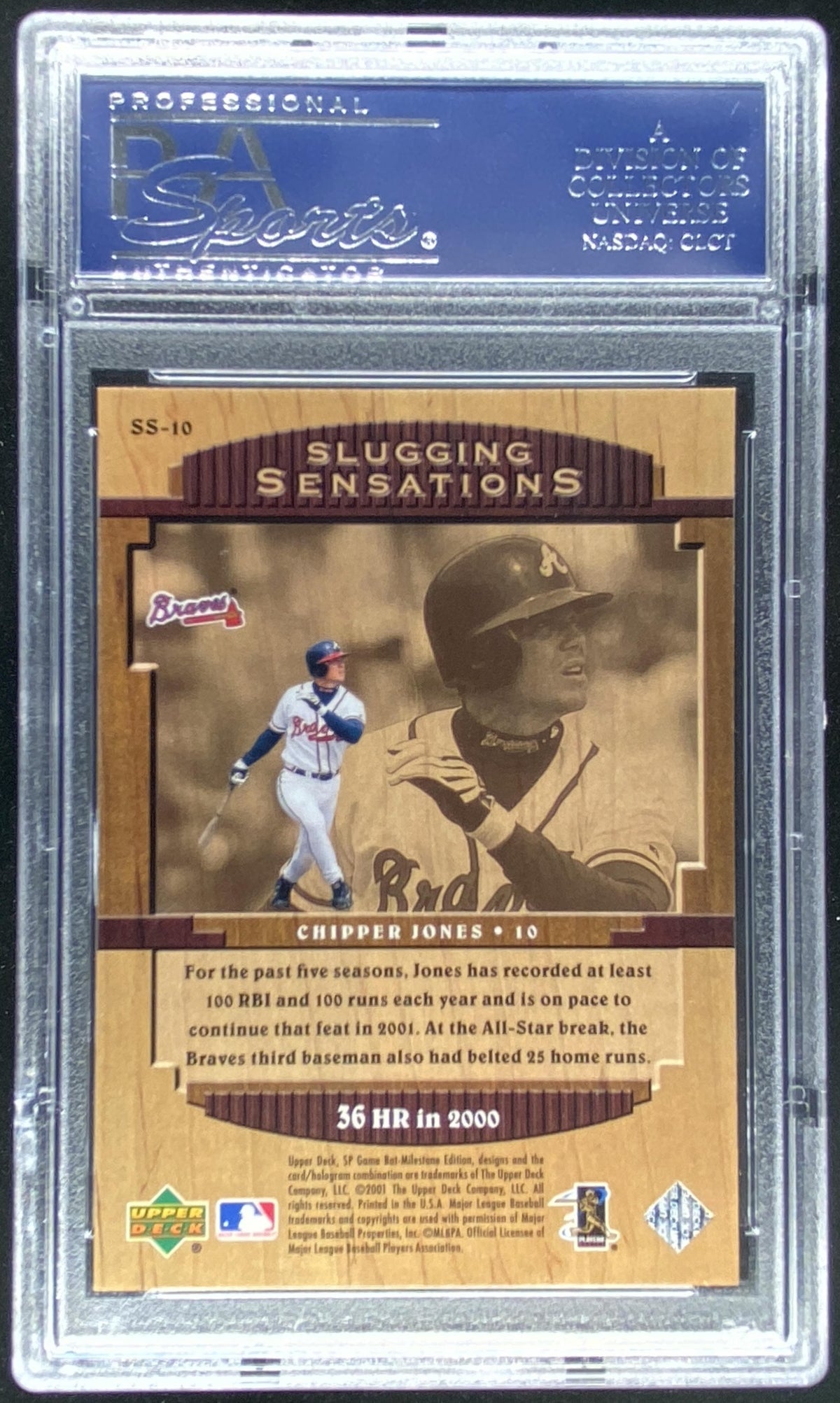 2001 SP Game Bat Milestone Chipper Jones #SS-10 graded PSA 10 trading card