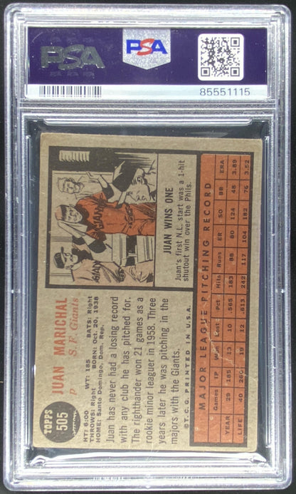 1962 Topps Juan Marichal #505 graded PSA 2 trading card
