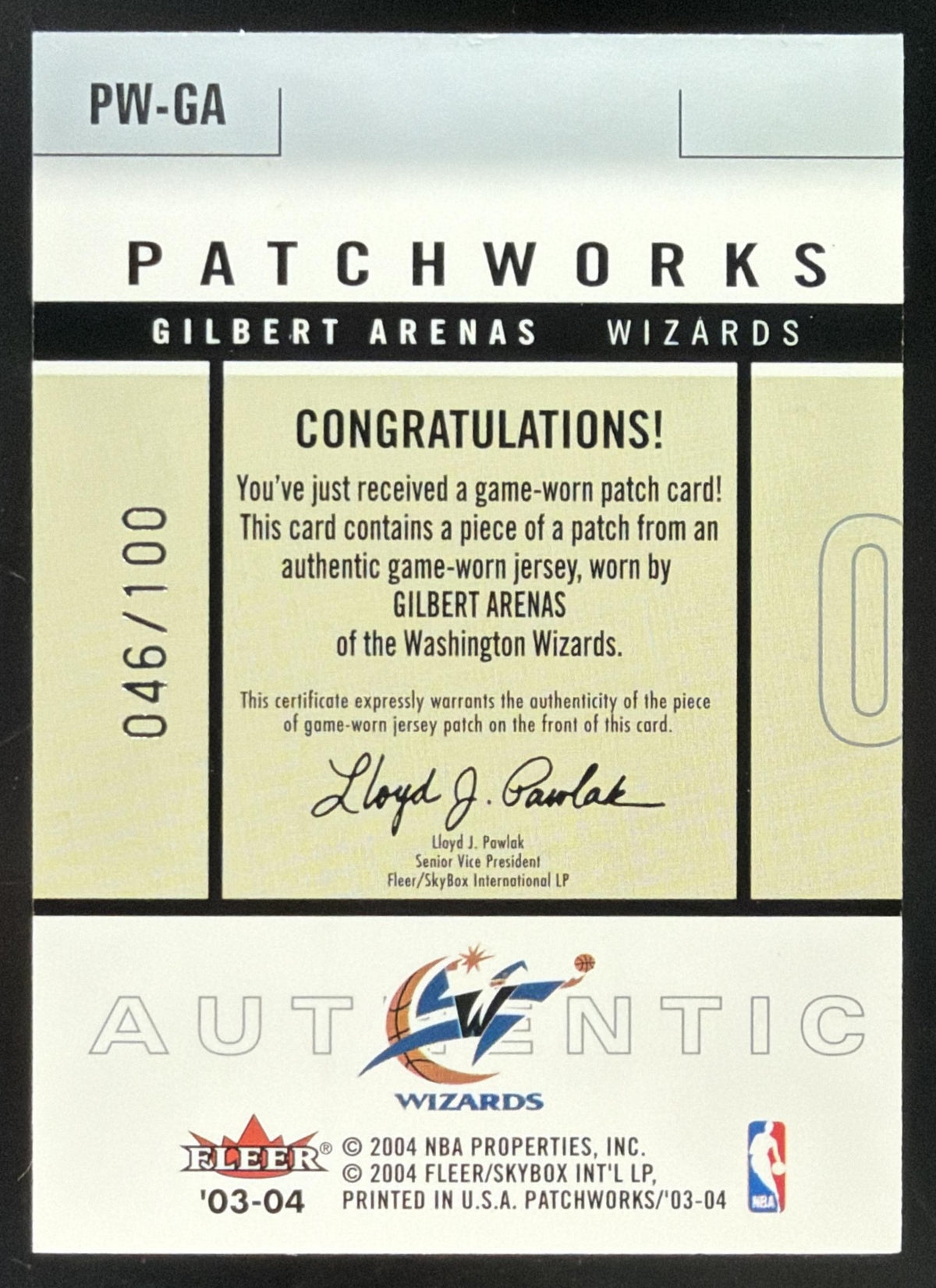 2003-04 Fleer Patchworks Gilbert Arenas Dual Color Patch /100