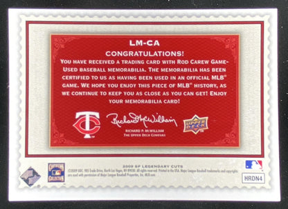 2009 SP Legendary Cuts Rod Carew #LM-CA trading card