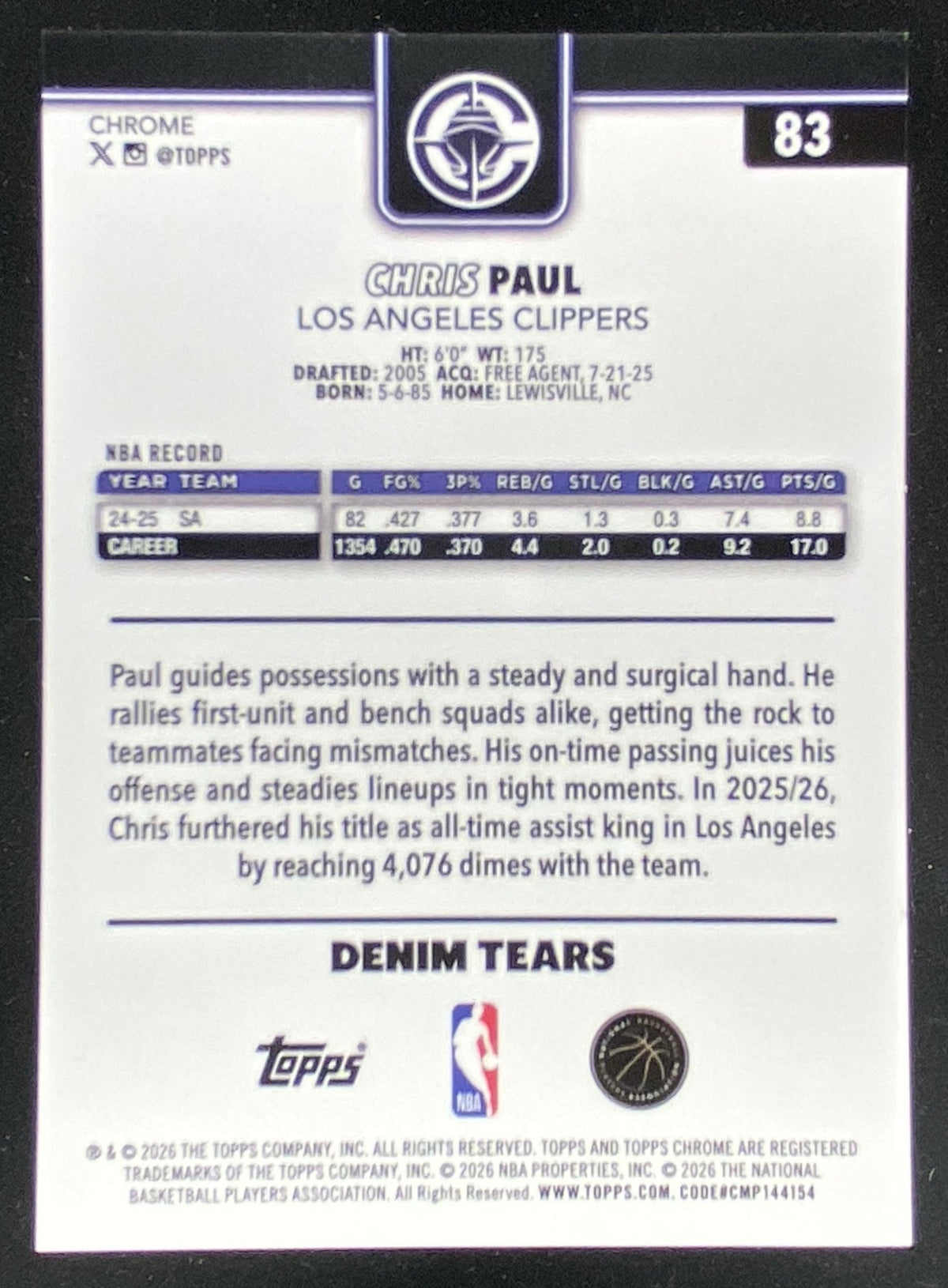2025 Topps Chrome Update Chris Paul #83 trading card