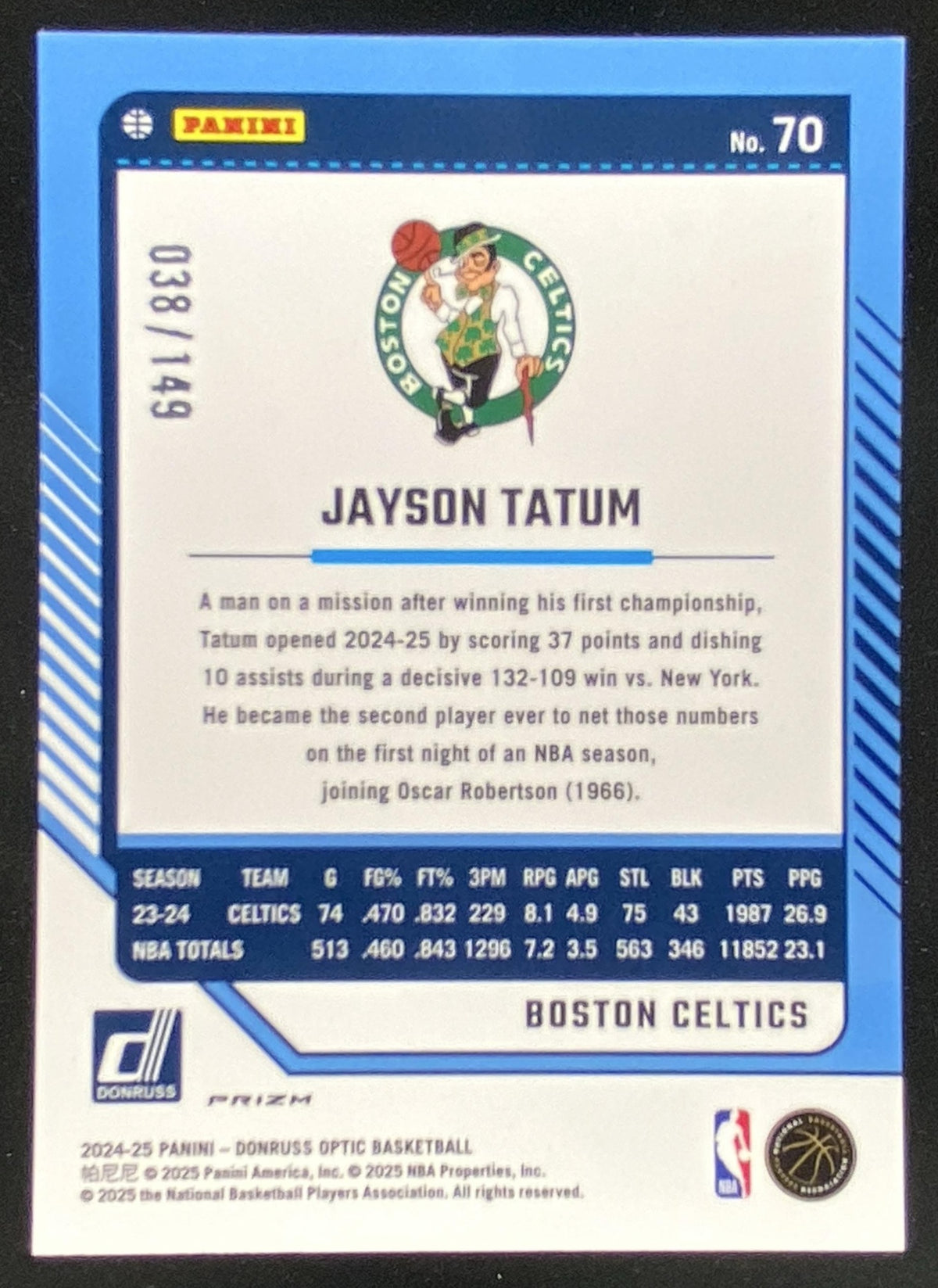2024 Panini Donruss Optic Jayson Tatum trading card