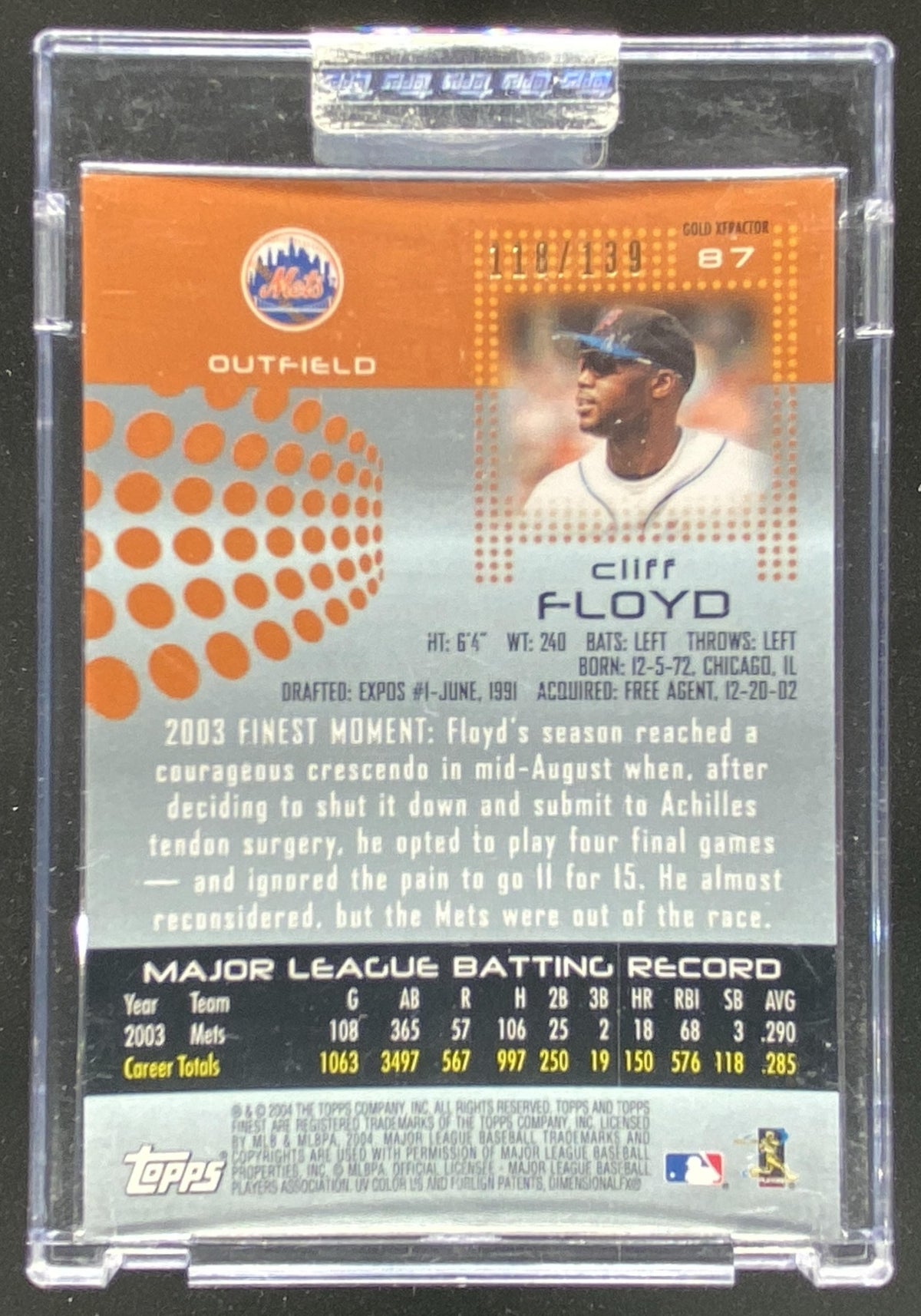 2004 Topps Finest Cliff Floyd trading card