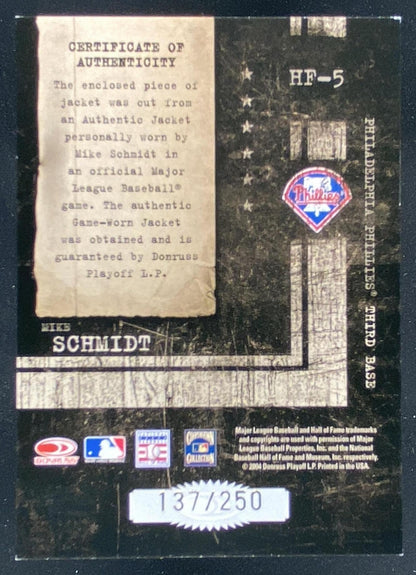2004 Donruss Leather & Lumber Mike Schmidt trading card