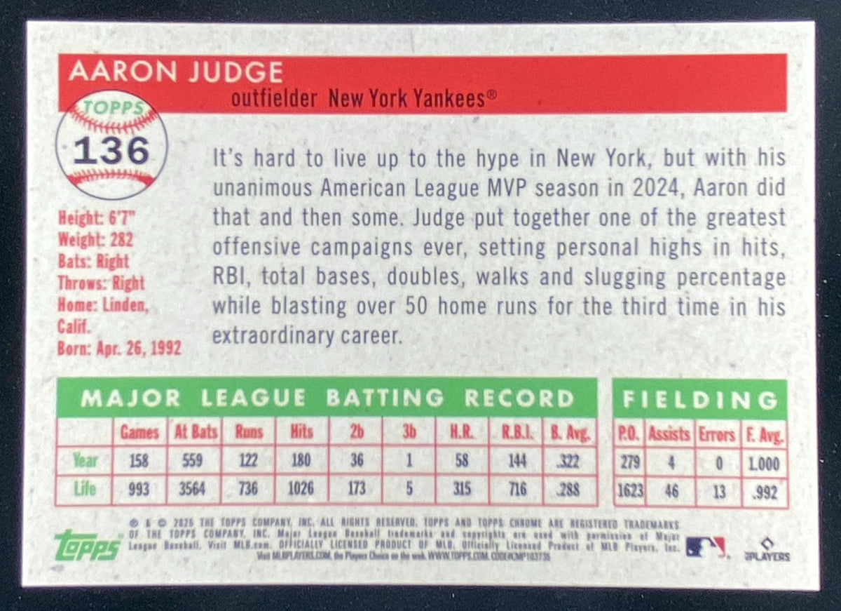 2025 Topps Chrome Platinum Aaron Judge trading card