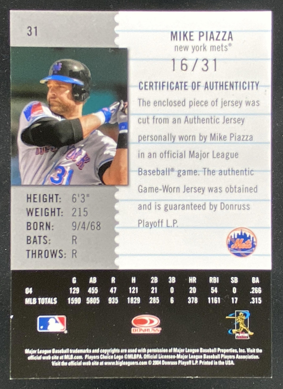 2005 Leaf Century Collection Mike Piazza #31 trading card