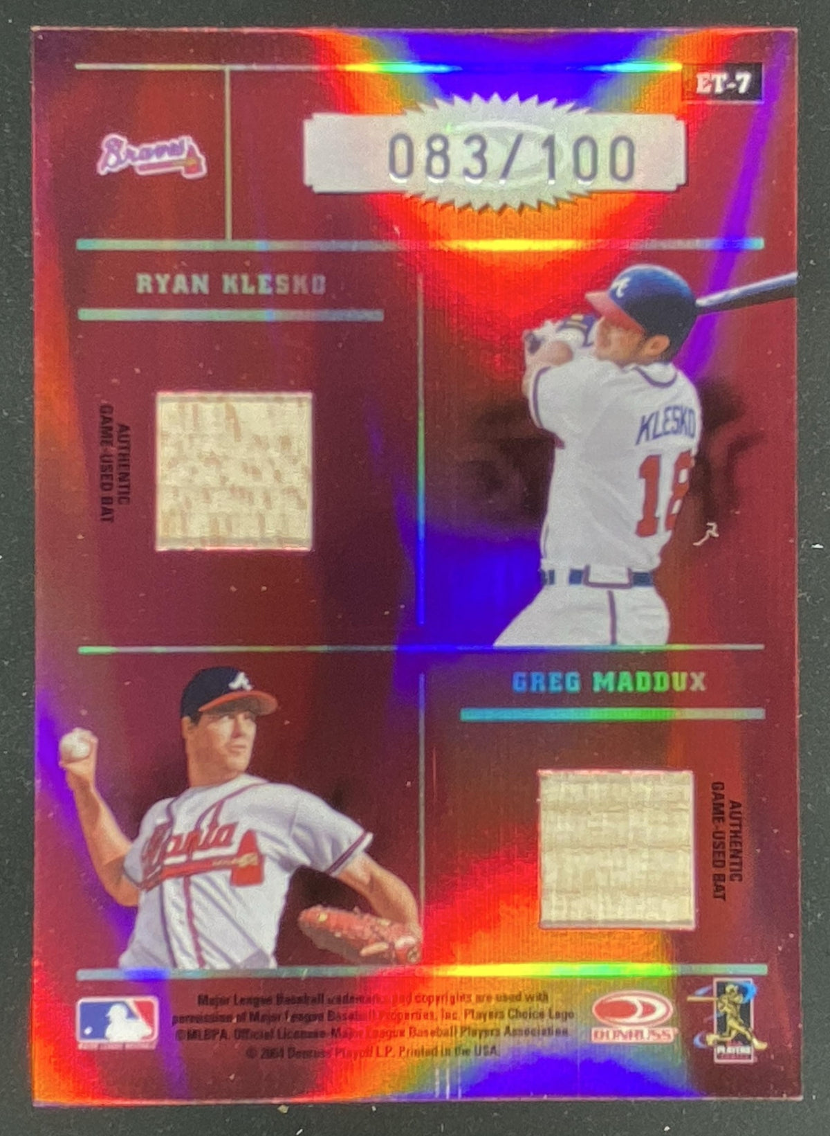 2004 Donruss Elite Chipper Jones / Tom Glavine / Greg Maddux / Ryan Klesko #ET-7 trading card