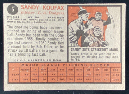 1962 Topps Sandy Koufax #5 trading card