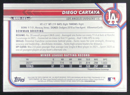 2022 Bowman 1st Edition Diego Cartaya #BPPF-103 trading card